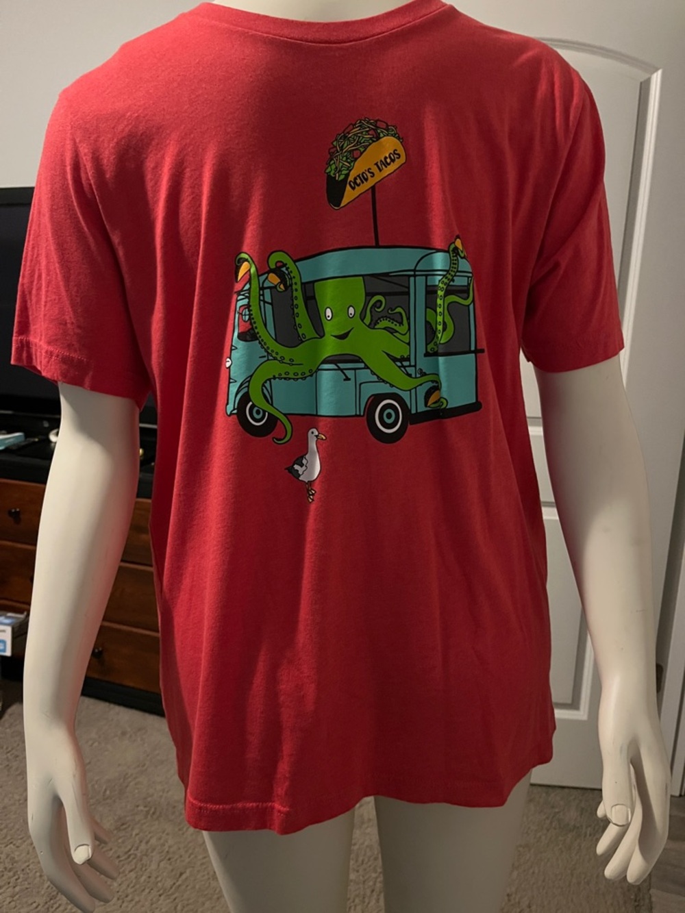 Red Graphic Tee with Flock of Gerrys & Salty Raven Prints